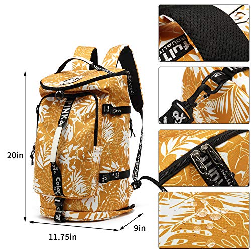 Kalesi Gym Duffle Bag Backpack 4-Way Waterproof with Shoes Compartment for travel Sport Hiking laptop (Mustard yellow) - color: Mustard Yellow