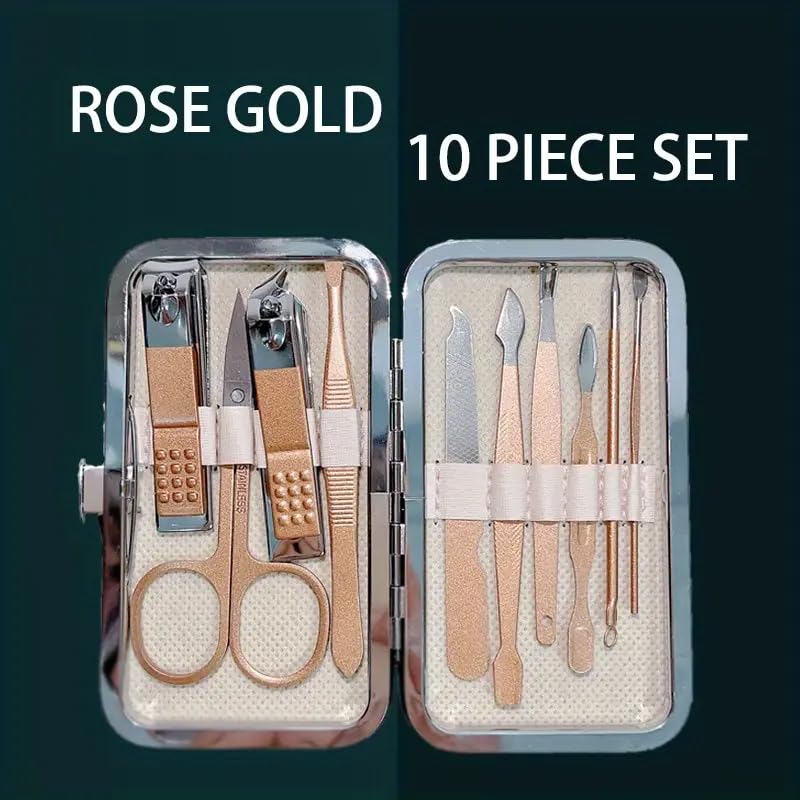 Nail Clipper Manicure Set, 10 in 1 Stainless Steel Professional Pedicure Kit Nail Scissors Grooming Kit with PU Leather Case for Travel & Home Use - size: 10 In 1