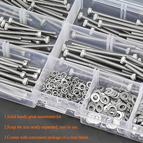 HELIFOUNER 400 Pieces M3 x 30mm /35mm /40mm /45mm /50mm, Hex Socket Head Cap Metric Screws Bolts Washers Nuts Kit, 304 Stainless Steel - size: M3 x 30/35/40/45/50mm