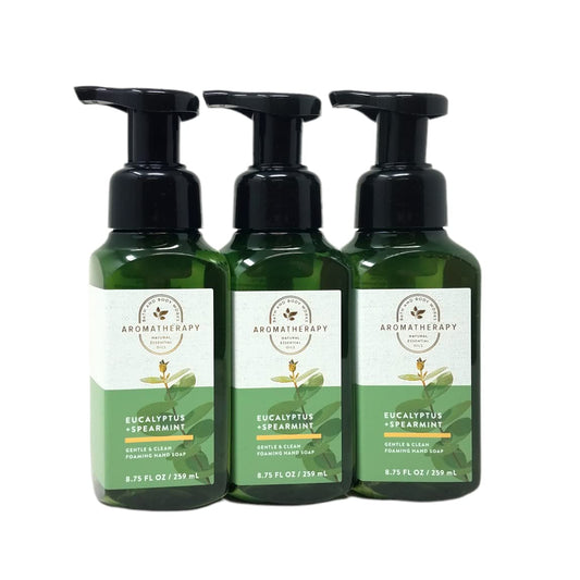Bath & Body Works Aromatherapy Stress Relief Eucalyptus Spearmint Gentle Foaming Hand Soap 8.75 Fl.Oz Set Of 3