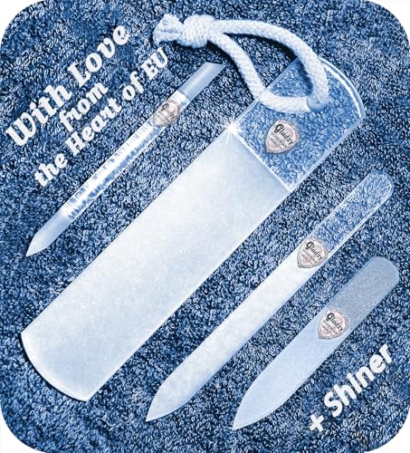 GLADZY Czech Glass Nail File Set - Multifunctional Nail Shiner Buffer, Callus Remover Foot Rasp, Glass Cuticle Pusher Manicure Stick, Etched Surface, Professional Nail Care Tool, Made in EU - color: All-in-one Set - With Shiner
