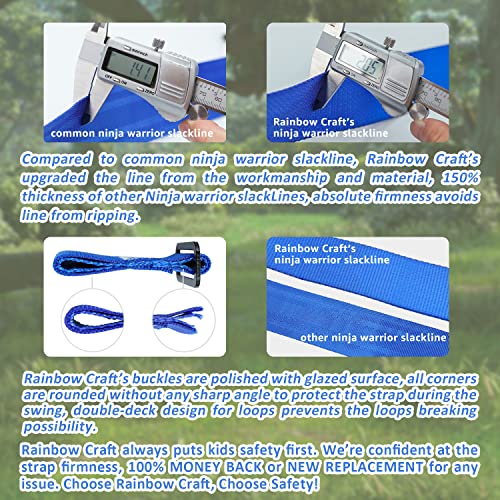 Ninja Warrior Obstacle Course for Kids - 50ft Slackline, 12 Removable Buckle Loops, 12 Ninja Attachments, Outdoor Training Equipment - style: Ninja Slackline