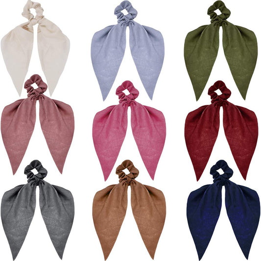 9 Pcs Silk Satin Hair Scarf Bow Scrunchies With Hair Ties Scarf, Solid Hair Scarf With Bow Silk Elastic Hair Bands, Ribbon Scrun