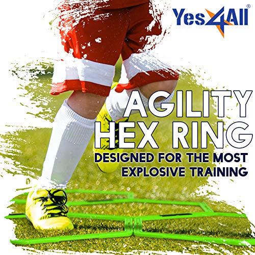 Yes4All Hex Agility Rings/Speed Rings with Carrying Bag – Hexagon Rings, Agility Hurdles for Agility Footwork Training - color: D. Neon Green - 12 Rings
