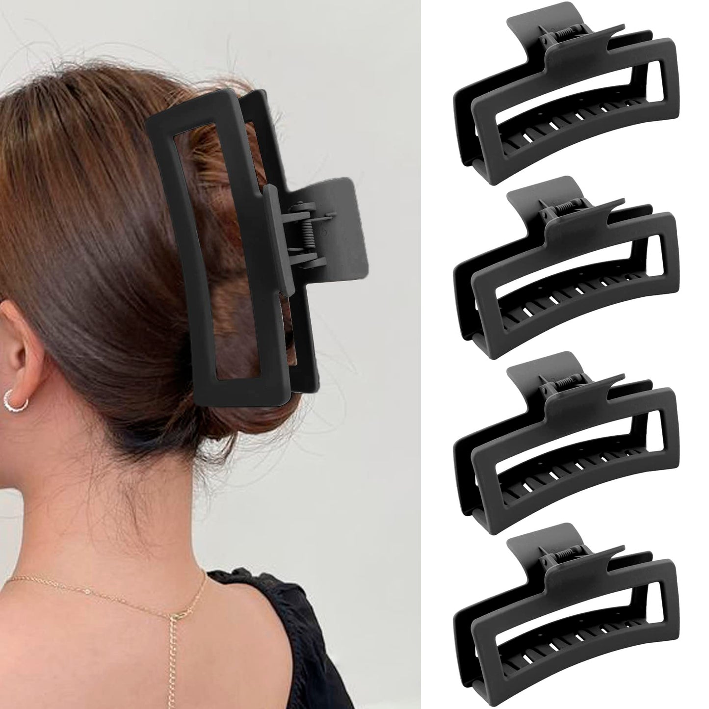 Zytj 5 Inche Black Extra Large Claw Clips For Thick Hair And Long Hair, 4 Pack Xl Jumbo Claw Clips, Oversized Matte Non-Slip Rec