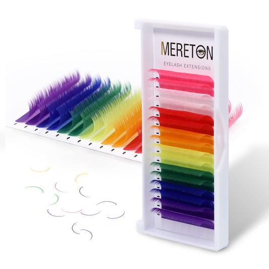 Mereton 16 Rows Colored Lash Extensions White Pink Red Golden Yellow Green Blue Purple Mix Color 0.15Mm D Curl Color Lashes Exte