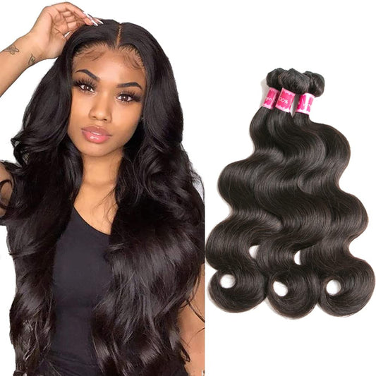 Beauty Queen Body Wave Bundles (24 26 28 Inch) Human Hair 100% Unprocessed Weave 3 Bundles Human Hair 10A Brazilian Virgin Hair