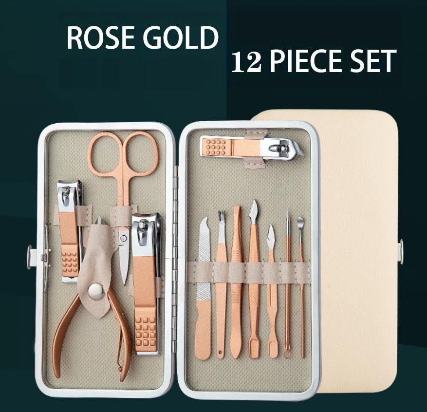 Nail Clipper Manicure Set, 12 in 1 Stainless Steel Professional Pedicure Kit Nail Scissors Grooming Kit with PU Leather Case for Travel & Home Use - size: 12 In 1