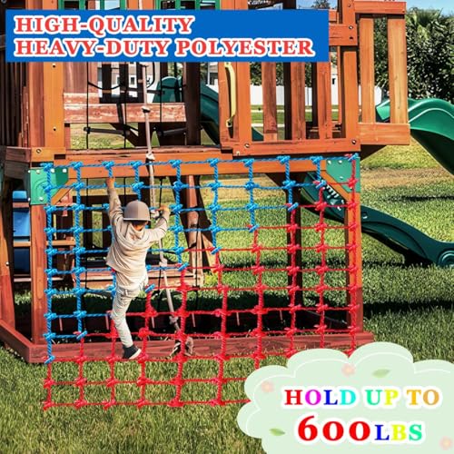 Climbing Cargo Net, Polyester Playground Climbing Net, Heavy Duty Large Military Climbing Net for Kids Outdoor, Kids Safety Protection Net, Rope Ladder, Jungle Gyms, Swingset, Treehouse - size: 5ft x 10ft