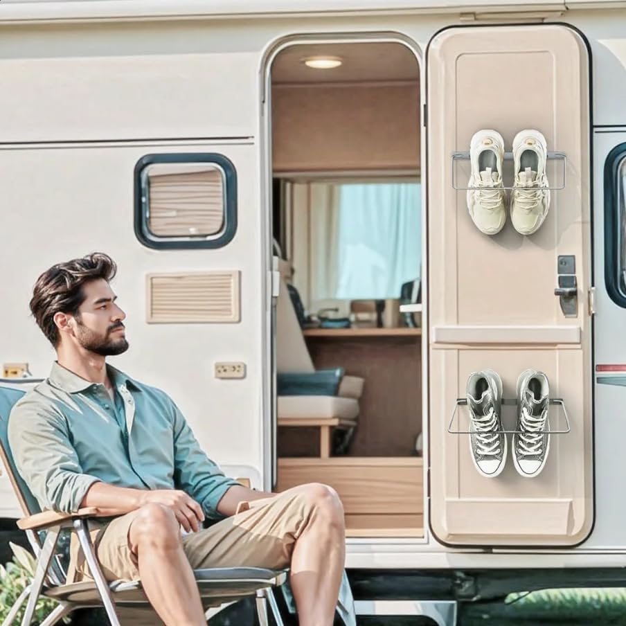 Foldable RV Shoe Rack - Wall Mounted Shoe Storage. | Car Shoe Holder Space Saver, Hanging Shoe Organizer for Various Shoes in Camping RV Travel, 2 Pack.