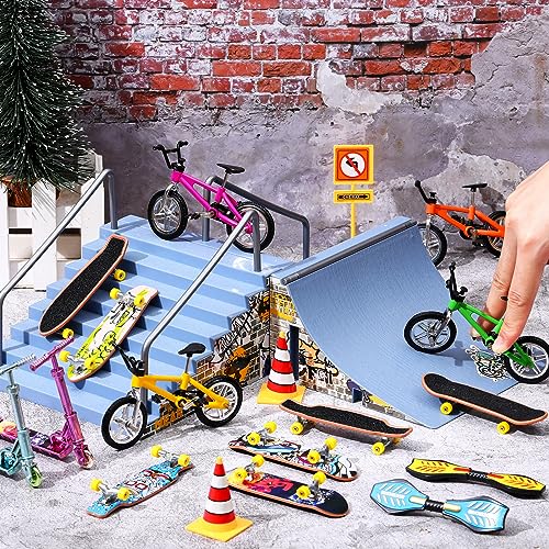 Skylety 31 Pieces Mini Finger Toys Set for Boy Girl Includes 6 Finger Skateboards, 4 Bikes, 2 Mini Scooters 4 Swing Board 8 Matched Wheels 7 Tool Accessories Educational Toy Party Favor(Fun) - style: Fun