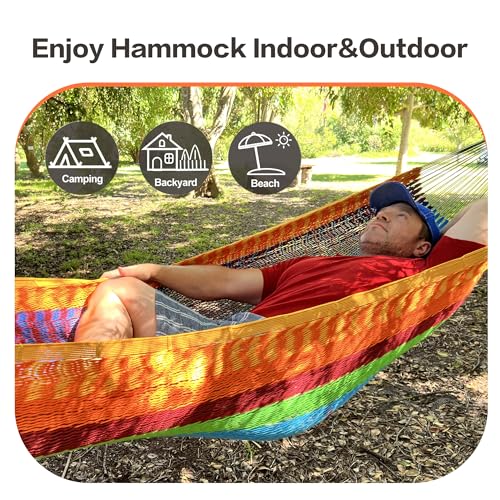 CHULIM Handwoven Mayan Hammock with 10ft Tree Straps, 550lbs Capacity Soft Rope Double Hammock, Portable Outdoor Hammock with Carry Bag for Camping Backyard Beach - Coffee - color: Coffee