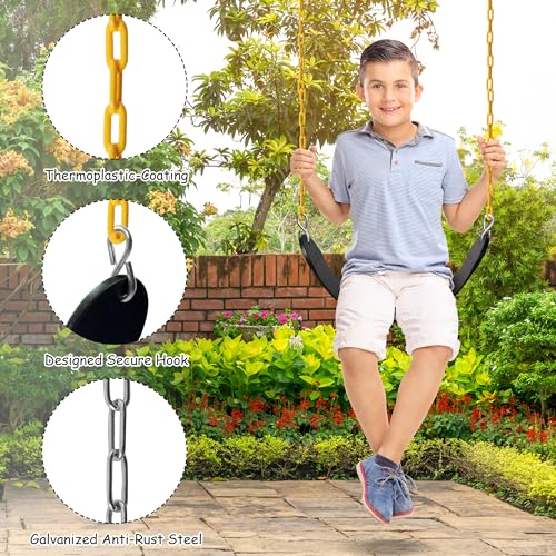 Sunnyglade 2PCS Swings Seats Heavy Duty with 66" Chain Support 250lb Black | Playground Outdoor Swing Seat Replacement with Snap Hooks, Coated Chains, Soft Eva Seat, Non-Slip Design & 250 Lb Capacity - color: Black