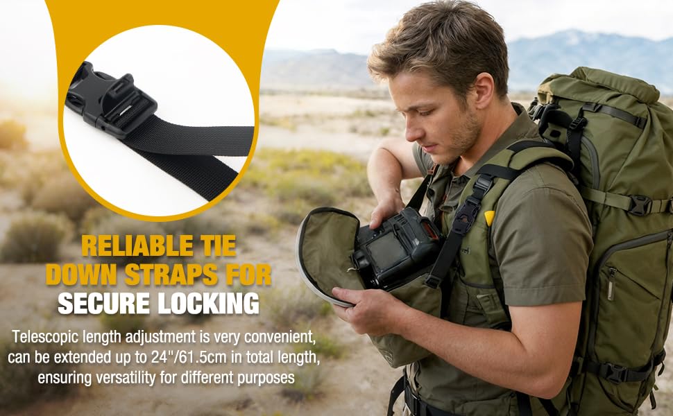 Tactical MOLLE/PALS Backpack Attachment Straps - Adjustable G-Hook Tie Downs, Non-Slip Cam Buckle, for Rucking, Hunting, Hiking, Camping, Tripod & Sleeping Gear (7.5-22 in) (Khaki, 2-Pack) - size: 2-Pack, style: Khaki