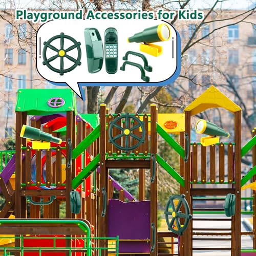 5 Pcs Kids Playground Accessories Outdoor Plastic Steering Wheel Safety Handle Phone Pirate Telescope Telephone for Child Backyard Tree House Playhouse Jungle Gym (Green Set 1) - color: Green Set 1