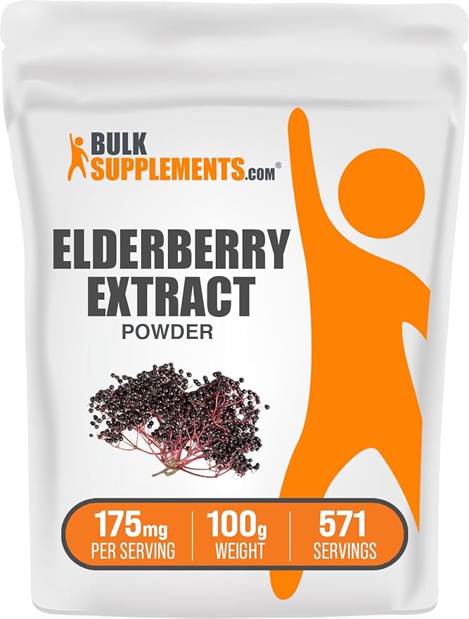 BulkSupplements.com Elderberry Extract Powder - Elderberry Supplements, from Black Elderberry - for Immune Support, Gluten Free - 175mg per Serving, 100g (3.5 oz) (Pack of 1)