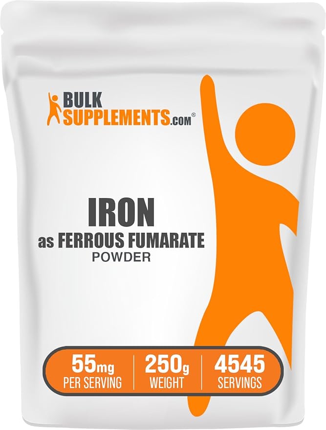 BulkSupplements.com Ferrous Fumarate Powder - Essential Mineral, Iron Supplements, Iron 18mg - Gluten Free, 55mg per Serving, 250g (8.8 oz) (Pack of 1)