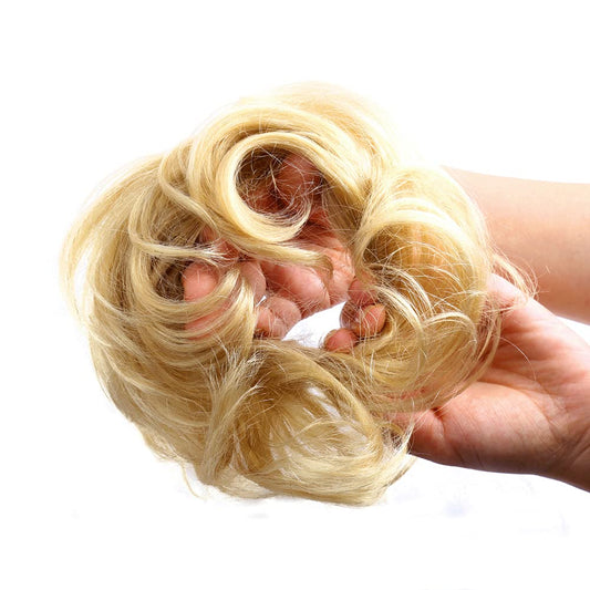 Bella Hair 100% Human Hair Bun Extension, Messy Bun Hair Scrunchies for Women Wavy Curly Up-Do Hairpieces (#60 Platinum Blonde/L