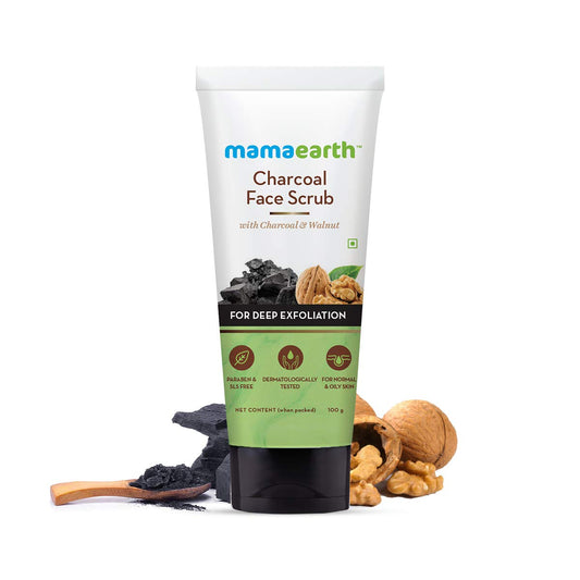 Mamaearth Charcoal Face Scrub With Walnut | Gently Exfoliates Dead Cells & Deeply Nourishes Skin | Cleanses Dirt & Excess Oil |