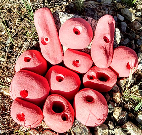 12 Pack Large Polyurethane Bolt-On Rock Climbing Wall Hand Holds - color: red