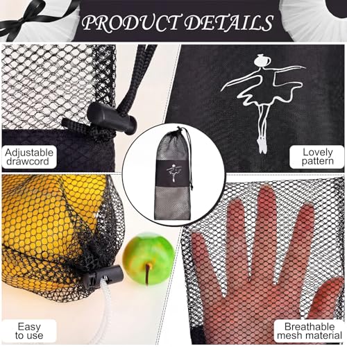 Shappy 4 Pcs Pointe Shoes Bag Mesh Dance Shoe Storage Ballet Accessories for Women Girls, Drawstring Pouch - color: Black