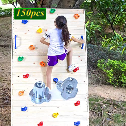 T Nuts 1/4"-20, 100pcs Zinc Plated Steel 4 Pronged Tee Blind Nuts for Wood, Rock Climbing Holds, Cabinetry, Furniture - size: 1/4"-20(100pcs)