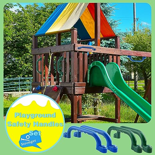 4-Piece Kids Playground Safety Handles - Plastic, Blue, Smooth Finish - Grab Handle Bars for Outdoor Playset, Backyard Playhouse, Tree House, Jungle Gym - color: Blue