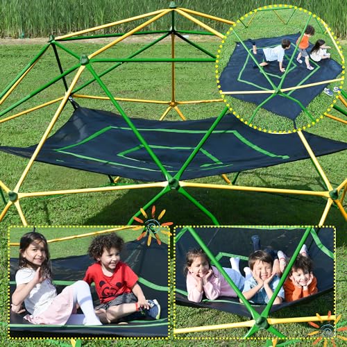 Merax 13FT Climbing Dome with Hammock, Outdoor Geometric Dome Climber | Playground Climber for Kids 3-10 Supporting 1000 lbs, Easy Assembly Play Center Jungle Gym - style: 13FT Yellow & Green