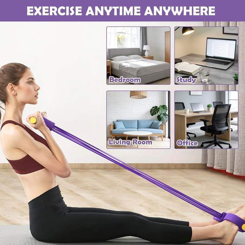21 Fitness Resistance Bands Set with 4 Tube Pedal Ankle Puller - Multifunction Tension Rope for Abdomen Waist Arm Leg Stretching, Sit-Up Assistance Elastic Strength Bands with Handles - color: Purple