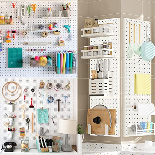 8Pcs Pegboard Wall Organizer Panels, White Pegboard Wall Mount | 10"x 10" ABS Pegboard for Craft Room, Garage, Kitchen, Living Room, Bathroom, Study Room, Peg Boards for Walls - size: White Peg Board- 8Pcs