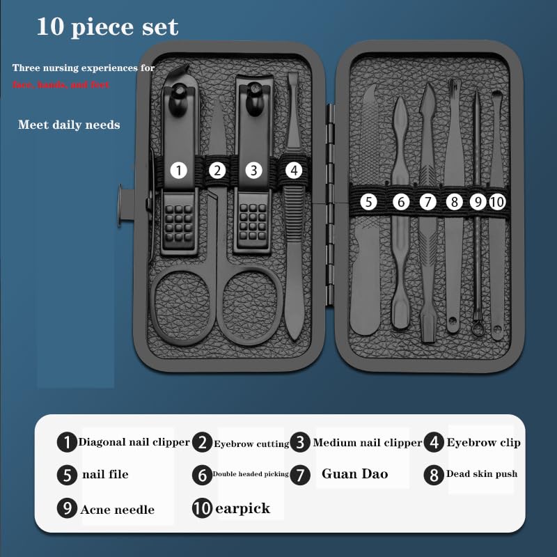 10-in-1 Stainless Steel Manicure Set, Professional Nail Clippers & Pedicure Tools Kit, Portable Travel Grooming Kit for Men and Women with Stylish Leather Case