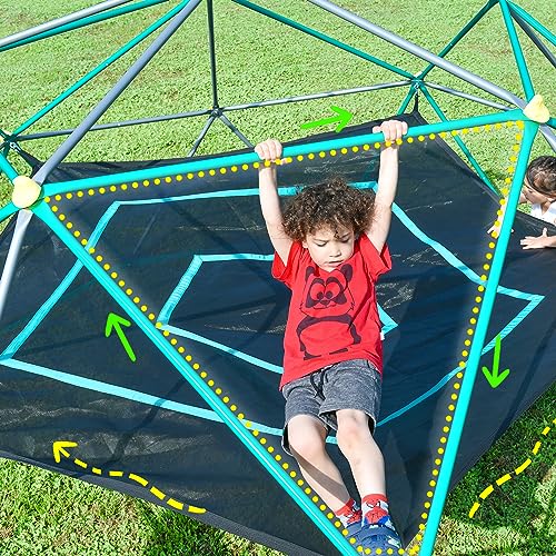 Merax 13FT Climbing Dome with Hammock, Outdoor Geometric Dome Climber | Playground Climber for Kids 3-10 Supporting 1000 lbs, Easy Assembly Play Center Jungle Gym - style: 13FT Green & Silver