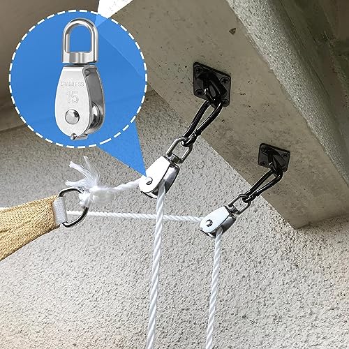 18 PCS M15 Stainless Steel Crane Pulley Blocks with Swivel Hooks, Anti-Rust, Durable Single Pulley Block, Reliable Lifting and Towing Wheels for Wire Rope, Camping, Hiking, and More by GENHAKON