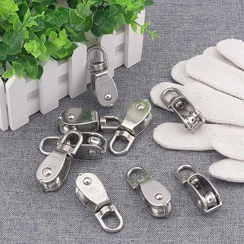 18 PCS M15 Stainless Steel Crane Pulley Blocks with Swivel Hooks, Anti-Rust, Durable Single Pulley Block, Reliable Lifting and Towing Wheels for Wire Rope, Camping, Hiking, and More by GENHAKON