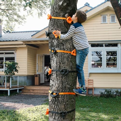 TOPNEW 12 Ninja Tree Climbing Holds for Kids Climber, Orange & Black Tree Climbing Kit with 6 Ratchet Straps for Outdoor Ninja Warrior Obstacle Course Training - style: 12 Pcs Orange & Black 1