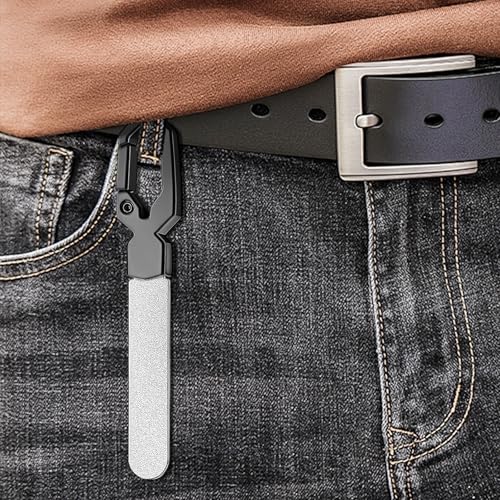 Metal Nail File with Keychain Handle, Stainless Steel Double-Sided Grit Fingernail File with Leather Case, Portable Nail Filer for Home, Travel & Gift Use - size: 2 Pack 3.6 in Gunmetal Keychain
