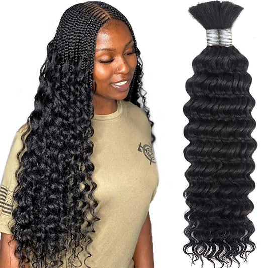 Amella Bulk Human Hair For Braiding 20Inch Deep Wave Human Braiding Hair (1Pack-2Bundles) Human Hair Braiding Hair 100%Unprocess