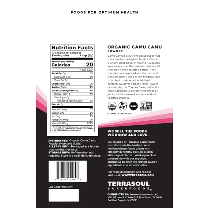 Terrasoul Superfoods Organic Camu Camu Powder, 7 Oz (2 Pack) - Raw | Vitamin C | Immune Support
