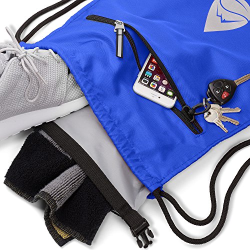 Skog Å Kust GymSak | Patented 2-in-1 Drawstring Cinch Bag with Removable Waterproof Dry Bag | Blue & Grey - color: Navy Blue