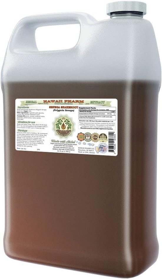 Senega Snakeroot Alcohol-Free Liquid Extract, Senega Snakeroot (Polygala Senega) Dried Root Glycerite Natural Herbal Supplement, Hawaii Pharm, USA 64 fl.oz