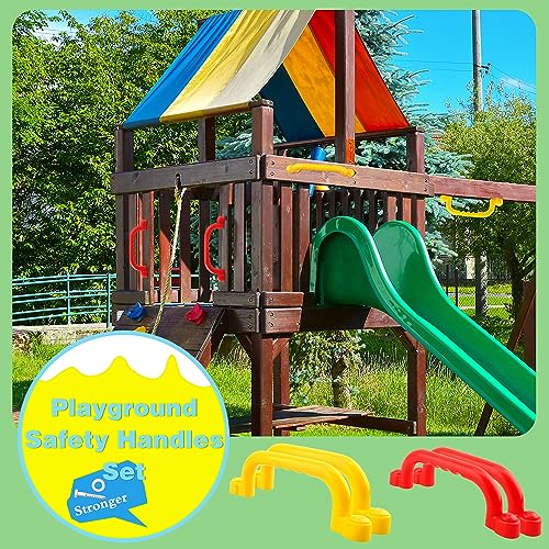 4 Pieces Kids Playground Safety Handles Playground Grab Handle Bars Playground Accessories Equipment for Kids Outdoor Playset Backyard Playhouse Tree House Jungle Gym (Yellow,Red) - color: Yellow, Red