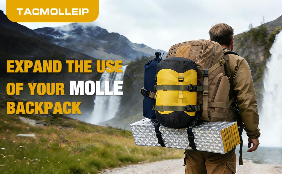 Tactical MOLLE/PALS Backpack Attachment Straps - Adjustable G-Hook Tie Downs, Non-Slip Cam Buckle, for Rucking, Hunting, Hiking, Camping, Tripod & Sleeping Gear (7.5-22 in) (Khaki, 2-Pack) - size: 2-Pack, style: Khaki