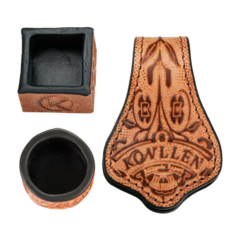 KONLLEN Magnetic Chalk Holder, Pool Cue Accessory | Round or square holder keeps chalk secure and easy to reach for pool cue and billiard players - color: 2-in-1-brown