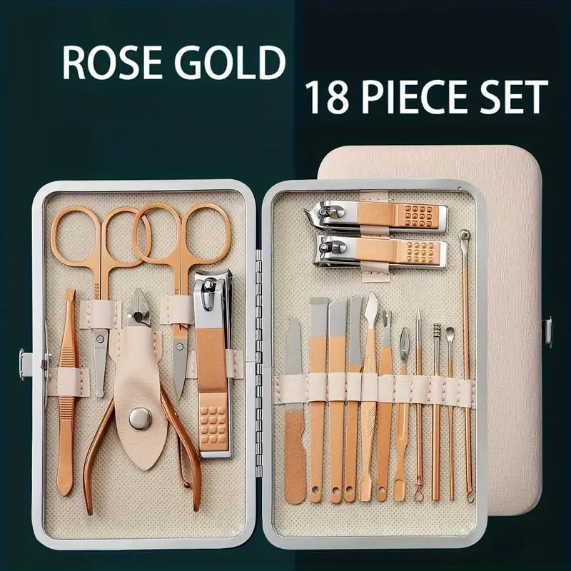 Nail Clipper Manicure Set, 18 in 1 Stainless Steel Professional Pedicure Kit Nail Scissors Grooming Kit with PU Leather Case for Travel & Home Use - size: 18 In 1