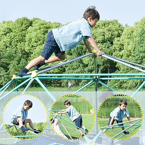 Merax 12FT Climbing Dome with Hammock, Outdoor Geometric Dome Climber | Playground Climber for Kids 3-10 Supporting 1000 lbs, Easy Assembly Play Center Jungle Gym - style: 12FT Green & Silver