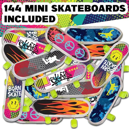 ArtCreativity 144 PCS Mini Finger Skateboards for Kids – 2 Inch Durable Fingerboard Toys in Assorted Designs – Skateboard Party Favor, Goodie Bag Fillers, Classroom Prizes, Toys 3+