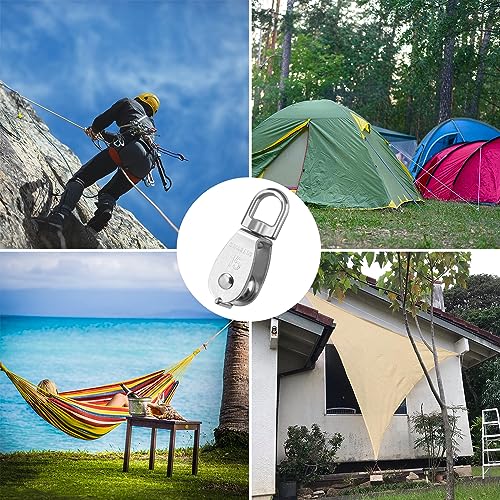 18 PCS M15 Stainless Steel Crane Pulley Blocks with Swivel Hooks, Anti-Rust, Durable Single Pulley Block, Reliable Lifting and Towing Wheels for Wire Rope, Camping, Hiking, and More by GENHAKON