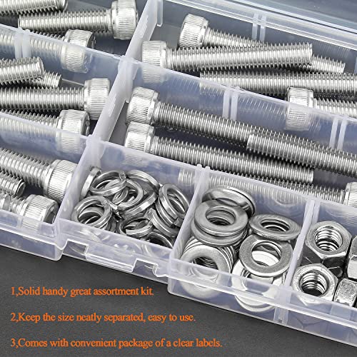 HELIFOUNER 70 Pieces M8 x 30mm /35mm /40mm /45mm /50mm, Hex Socket Head Cap Metric Screws Bolts Washers Nuts Kit, 304 Stainless Steel - size: M8 x 30/35/40/45/50mm