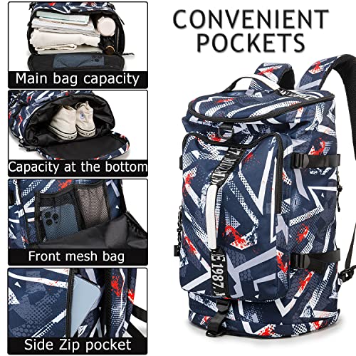 Gym Duffle Bag Waterproof black Laptop Backpack Suitable for Hiking, Fishing, Travel 40L Large Capacity Trendy Cool Lightweight Backpack for Men and Women - color: Motion Geometry Blue