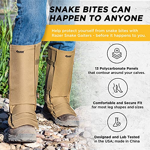 Razer Snake Gaiters for Hiking, Hunting - Snake Bite Protection Guards for Legs with Carry Bag, Heavy Duty, Adjustable Lightweight Flexible Design fits Men, Women - Lab Tested in USA